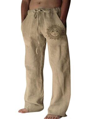 Cotton Linen Pants Men Summer Beach Pants Loose Fit